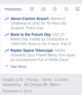 A screen capture of Facebook’s “Trending” panel.