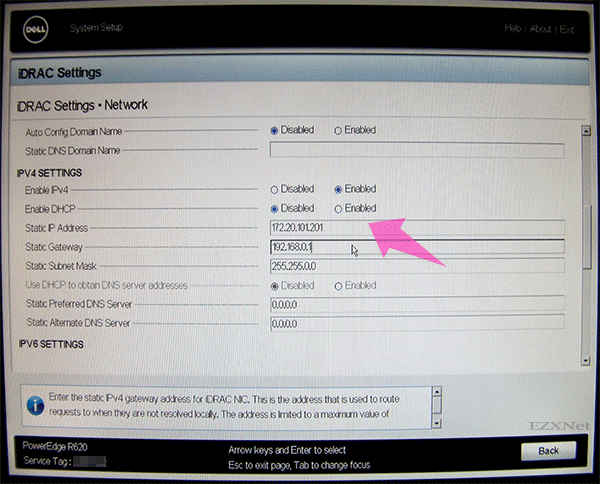 Static IP AddressにIPアドレス、Static Gateway、Static Subnet Maskに値を入力します