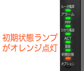 ルータのランプで初期状態のランプがオレンジ点灯している状態