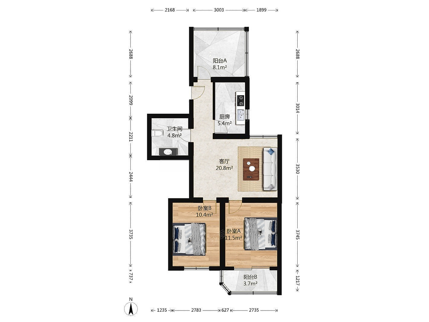 富卓苑·2室1厅1卫·73.1m² 