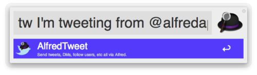 Tweet with this Alfred extension We had previously seen a few extensions allowing you to connect Alfred with Twitter and blast it out to the universe but never one as easy to set up and to use as AlfredTweet.
Created by the amazing @jdfwarrior who...