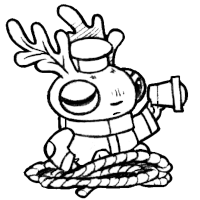 a mariner rabbit with a spyglass, coiled in ropes