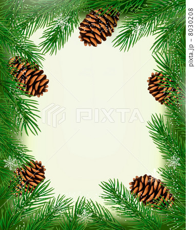 Frame made of christmas tree branches with pine cones. Vector 8030208