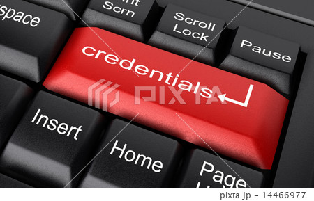 credentials word on red keyboard button 14466977