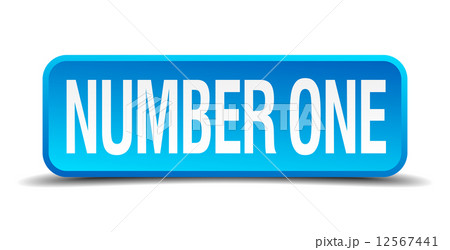 number one blue 3d realistic square isolated button 12567441