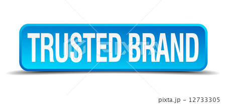 Trusted brand blue 3d realistic square isolated button 12733305