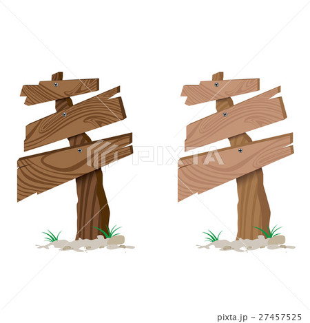 Wooden sign with grass on white background. 27457525