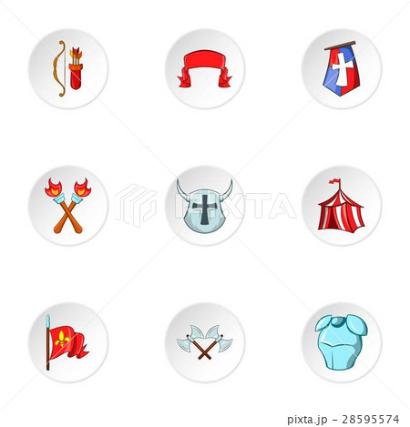 Medieval knight icons set, cartoon style 28595574