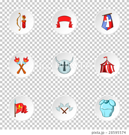 Medieval knight icons set, cartoon style 28595574