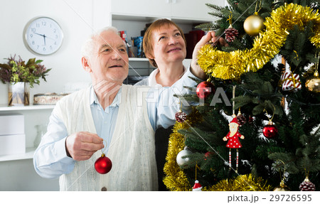 Aged couple decorating Christmas tree 29726595