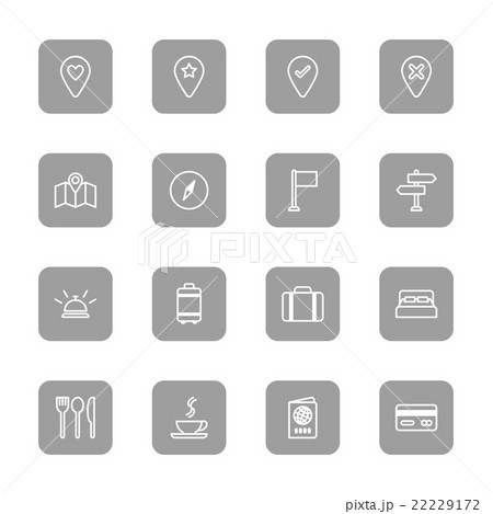 line travel icon set gray rounded rectangle 22229172