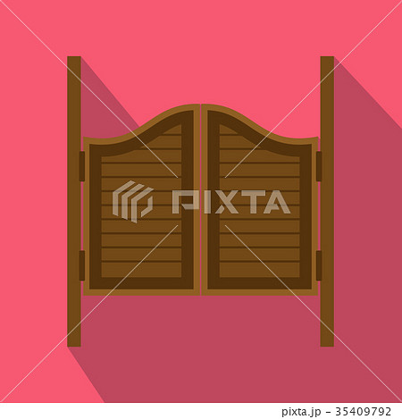 Doors in western saloon icon, flat style 35409792