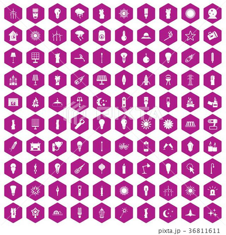 100 light source icons hexagon violet 36811611