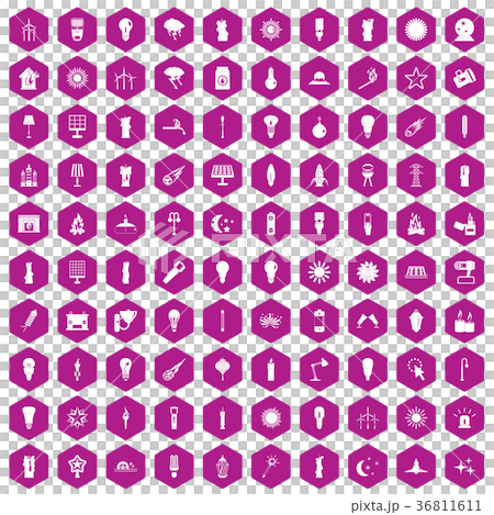 100 light source icons hexagon violet 36811611