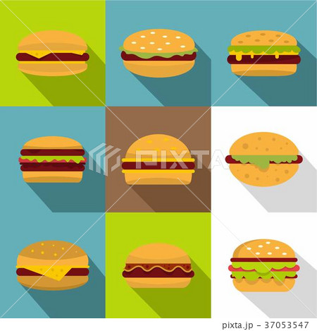 Fast food icons set, flat style 37053547