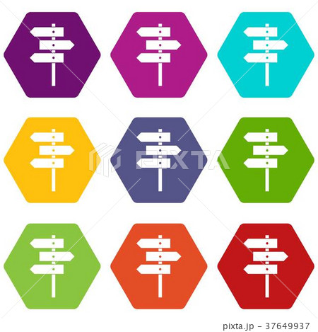 Direction signs icon set color hexahedron 37649937