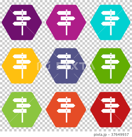 Direction signs icon set color hexahedron 37649937