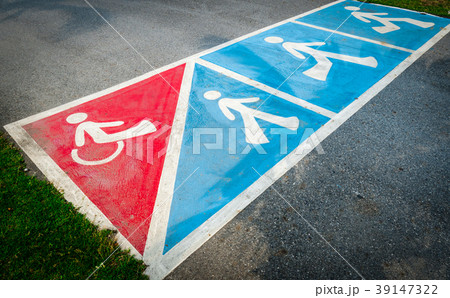 Traffic sign paint on asphalt road for wheelchair  39147322