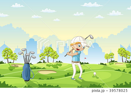 Boy plays golf on a golf course 39578025