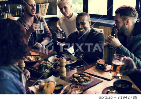 Diverse People Hang Out Pub Friendship 31942789