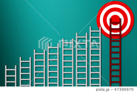 Long red ladder to goal target business concept 47390970