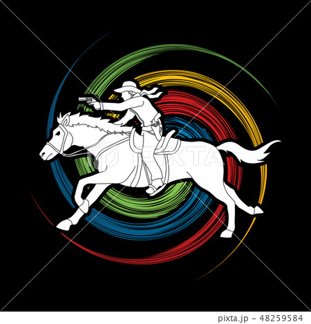 Cowboy riding horse,aiming a gun graphic vector 48259584