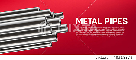 Creative vector illustration of steel, aluminum, copper, metal pipes, profile stack of tube, pvc 48318373