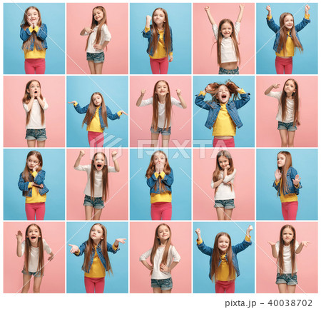 The collage of different human facial expressions, emotions and feelings of young teen girl. 40038702