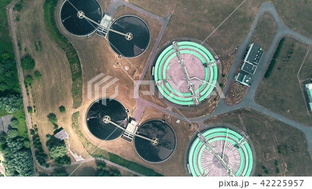 Aerial top down view of water treatment plant 42225957