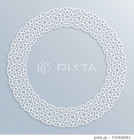 3D round white frame, vignette. Islamic geometric 55068091