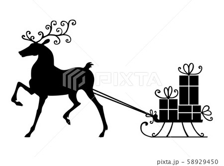 Silhouette of a deer carrying a sled with gifts 58929450