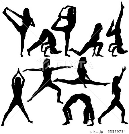 Set silhouette girl on yoga class in pose on a 65579734