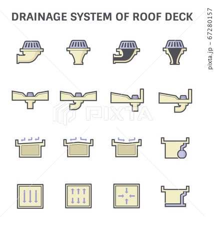 Roof deck and drainage equipment vector icon set 67280157