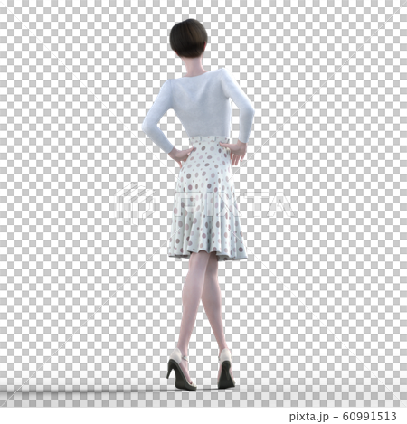 Woman in whitish costume fashion perming3DCG illustration material 60991513