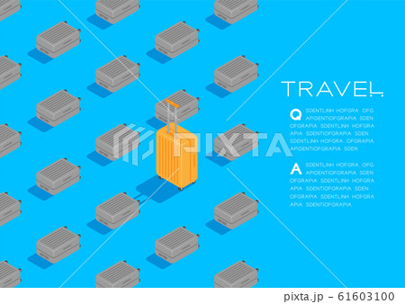 Luggage 3D isometric pattern, Travel business concept poster and social banner post horizontal design illustration isolated on blue background with copy space, vector eps 10 61603100