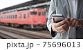 Businessman use smartphone for booking a ticket. 75696013