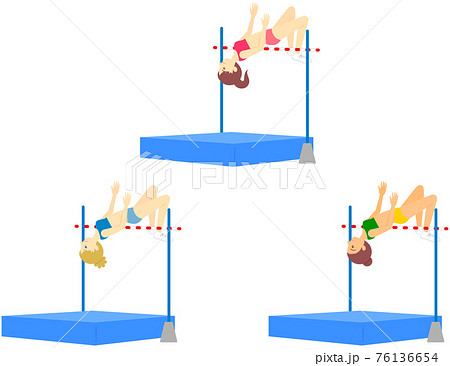 走り高跳びをする女性アスリートのイラスト 76136654