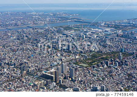 錦糸町上空から荒川河口方向を空撮 77459146