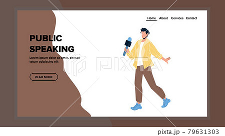 Public Speaking Man With Microphone Device Vector 79631303