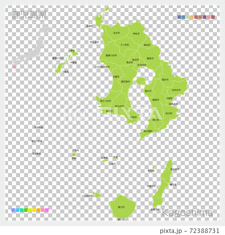 鹿児島県の地図・Kagoshima・市町村名（市町村・区分け） 72388731