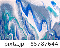 Abstract fluid art background blue, silver and white colors. Liquid marble. Acrylic painting with turquoise gradient. 85787644