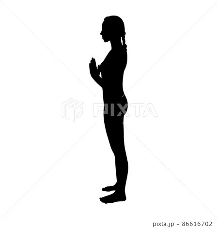 Meditating yogi woman silhouette. Hatha yoga prayer pose. Vector illustration 86616702