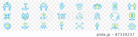 Volunteering icons set. Outline set of volunteerin 87339237