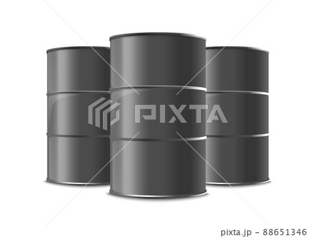 Industrial black metal barrels group realistic vector illustration isolated. 88651346