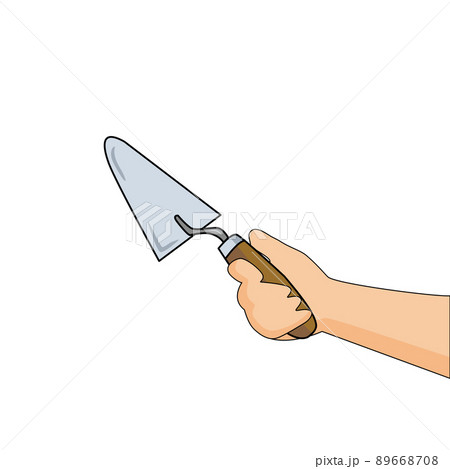 Hand holding trowel for builder. tool isolated on white background  Flat illustration of repair and builder hand tools. 89668708