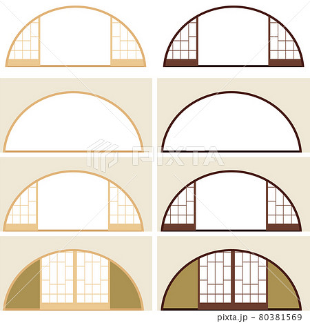 半円の障子イラストセット　ベクター　丸型　和 80381569