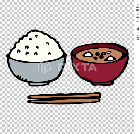 【手描き万年筆線画】Food単品_ご飯と味噌汁 81655010