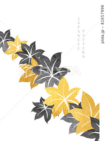 Autumn leaves decoration with gold and black texture vector. Asian traditionally illustration in vintage style. 81657996