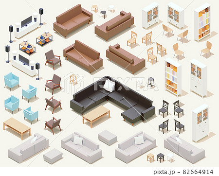 Vector isometric home furniture and equipment set 82664914