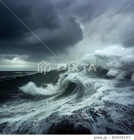 Stormy sea and dramatic sky, tsunami natural disaster 95049255